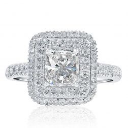 1.87 CT Radiant Cut Diamond Engagement Double Halo Ring 18k Gold 