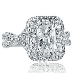 Radiant Cut Diamond Engagement 1.71 Ct Ring 18k White Gold 