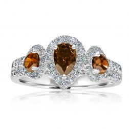 1.65 Ct Pear Cut Champagne Diamond Engagement Ring 14k White Gold