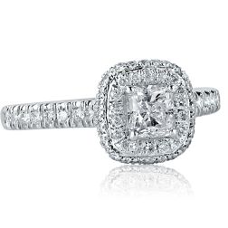 Radiant Cut Halo 1.05 Ct Diamond Engagement Ring 18k White Gold
