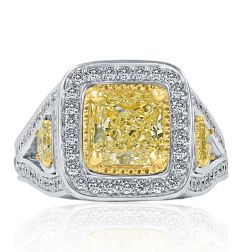 GIA 3.91 Ct Radiant Yellow Diamond Engagement Ring 18k White Gold