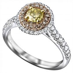 0.95 Ct Round Cut Yellow Diamond Engagement Ring 14k White Gold