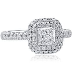 1.07 CT Radiant Diamond Engagement Double Halo Ring 18k Gold
