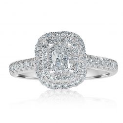 Radiant Cut 1.04 Ct Diamond Halo Engagement Ring 18k White Gold