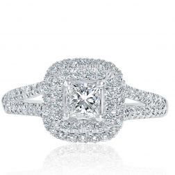 1 Ct Princess Diamond Engagement Double Halo Ring 18k White Gold