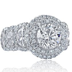 GIA Certified 4.80Ct Round Half Moon Diamond Ring 18k White Gold 