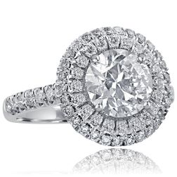 3.23 Ct Round Diamond Double Halo Engagement Ring 18k Gold