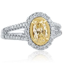 1.16 TCW Oval Cut Yellow Diamond Engagement Ring 14k White Gold Split Shank