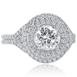 2.15 Ctw Round Cut Trillion Side Diamond Engagement Ring 18k Gold