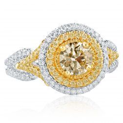 GIA Certified 1.59 Carat Yellow Round Diamond Ring 18k White Gold