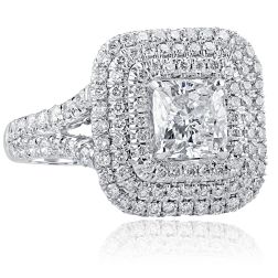 Cushion Cut Diamond Engagement 2.41 Ct Ring 18k White Gold