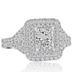 Cushion Cut Trillion Side 1.74 Carat Diamond Ring 14k White Gold