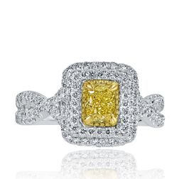 GIA 1.10 TCW Natural Fancy Yellow Cushion Brilliant Cut Diamond Ring 14k Gold