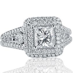 1.81 Carat Princess Cut Diamond Engagement Ring 18k White Gold 