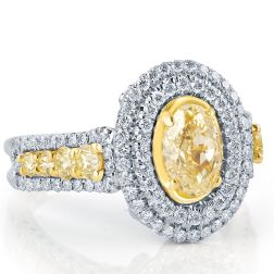 GIA 2.52Ct Yellow Oval Round Graduated Side Diamond Ring 18k Gold
