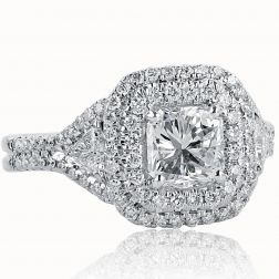 Radiant Cut Diamond Halo Engagement 1.93 Ct Ring 18k White Gold