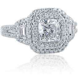 Cushion Cut Diamond Engagement 1.81 Ct Ring 18k White Gold