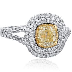 1.72Ct Cushion Cut Yellow Diamond Engagement Ring 18k White Gold 