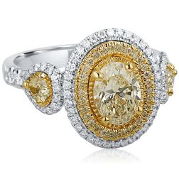 GIA Certified 2.03 Ct Oval Cut Yellow Diamond Ring 18k White Gold