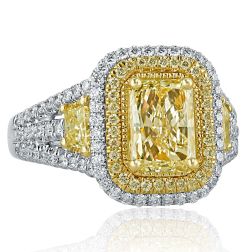 GIA 2.65Ct Yellow Radiant Diamond Engagement Ring 18k White Gold 