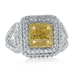 2.23 Ct Cushion Natural Fancy Yellow Diamond Ring 18k White Gold