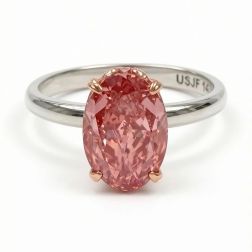 2.09 Ct IGI Vivid Pink Oval Lab Grown Diamond Engagement Ring 14K White Gold