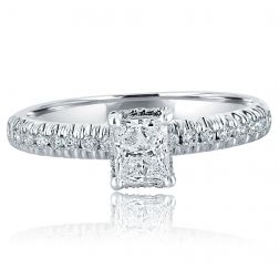 Petite 0.84 Ctw Princess Diamond Engagement Ring 14k White Gold 