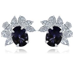 5.30 Ctw Iolite Lab Grown Diamond Cluster Earrings 14k White Gold 