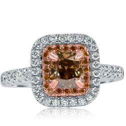 GIA Certified 1.88 Ct Cushion Brown Diamond Ring 14k White Gold