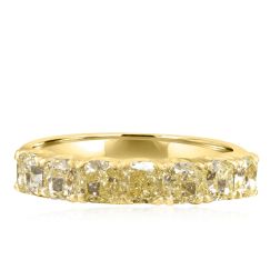 7 Stone Fancy Yellow 1.58 Ct Cushion Diamond Band 18k Gold 