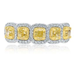 5 Stone Cushion Yellow Diamond Wedding Band 14k White Gold (1.74 ctw)