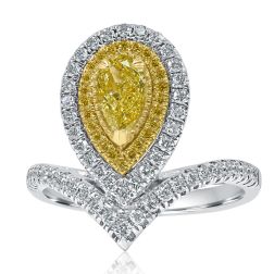 1.24 Ct Pear Fancy Yellow Diamond Engagement Ring 14k White Gold
