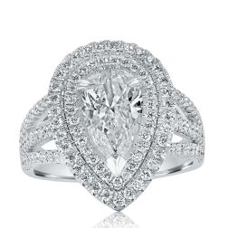 Three Row 2.65 Ct Pear Brilliant Cut Diamond Ring 18k White Gold 