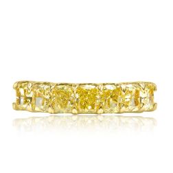 Fancy Yellow 2.13Ct Cushion Diamond Wedding Band 18k Yellow Gold 