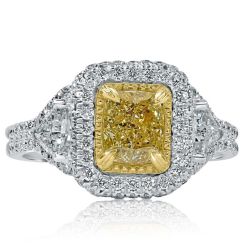 2.21 Ct Cushion Cut Fancy Yellow Diamond Engagement Ring 18k Gold