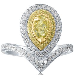 1.20 Carat Oval Fancy Yellow Offset Diamond Ring 14k White Gold