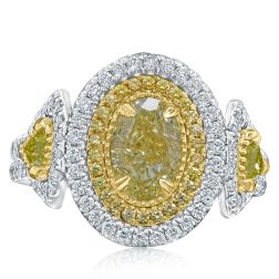 GIA Certified 2.59 Carat Oval Yellow Diamond Ring 18k White Gold