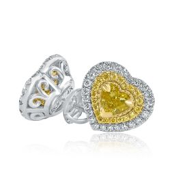 Heart Shaped Yellow Diamond Stud Earrings 14k White Gold (0.85 tcw)