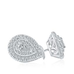 0.90Ct Classic Pear Shaped Diamond Stud Earrings 14k White Gold 