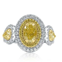GIA Certified 2.47 Carat Oval Light Yellow Diamond Ring 18k Gold