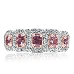 1.28 CT Brownish Pink Radiant Cushion Diamond Wedding Band 14k 