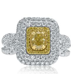 2.01 Ct Cushion Natural Fancy Yellow Diamond Ring 18k White Gold