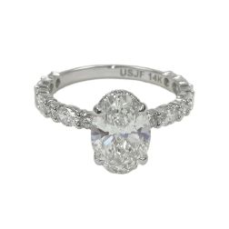 2Ct IGI Oval Lab Grown Diamond Engagement Ring Alternating Band 14K White Gold
