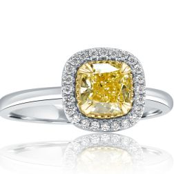 GIA 1.20 TCW Cushion Yellow Diamond Engagement Ring 14k White Gold