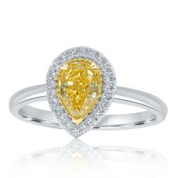 0.87 TCW GIA Natural Fancy Yellow Pear Brilliant Cut Diamond Ring 14k Gold