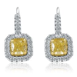 Cushion Diamond Halo Drop Earrings 14k White Gold (2.60 ctw)