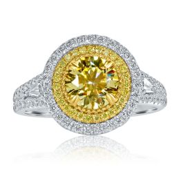 GIA 1.96 Ct Round Yellow Diamond  Engagement Ring 18k White Gold