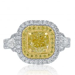 GIA 2.43 Ct Cushion Yellow Diamond Engagement Ring 18k White Gold