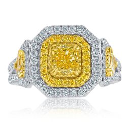 GIA 1.83 Ct Light Yellow Radiant Diamond Engagement Ring 18k Gold