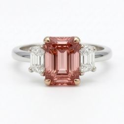 3 Stone 2.09Ct IGI Vivid Pink Emerald Cut Lab Grown Diamond Ring 14k White Gold